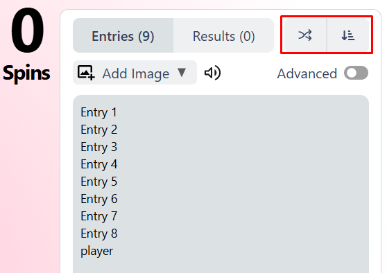 sort & shuffle entries in wheelspinnerx