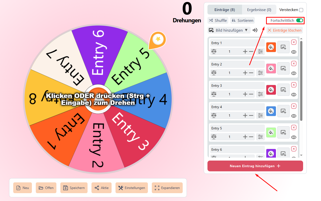 Add entries in wheelspinnerx