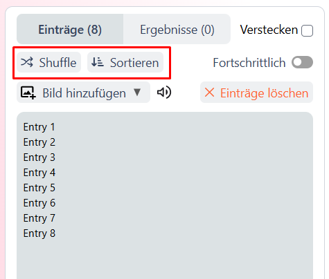 sort & shuffle entries in wheelspinnerx