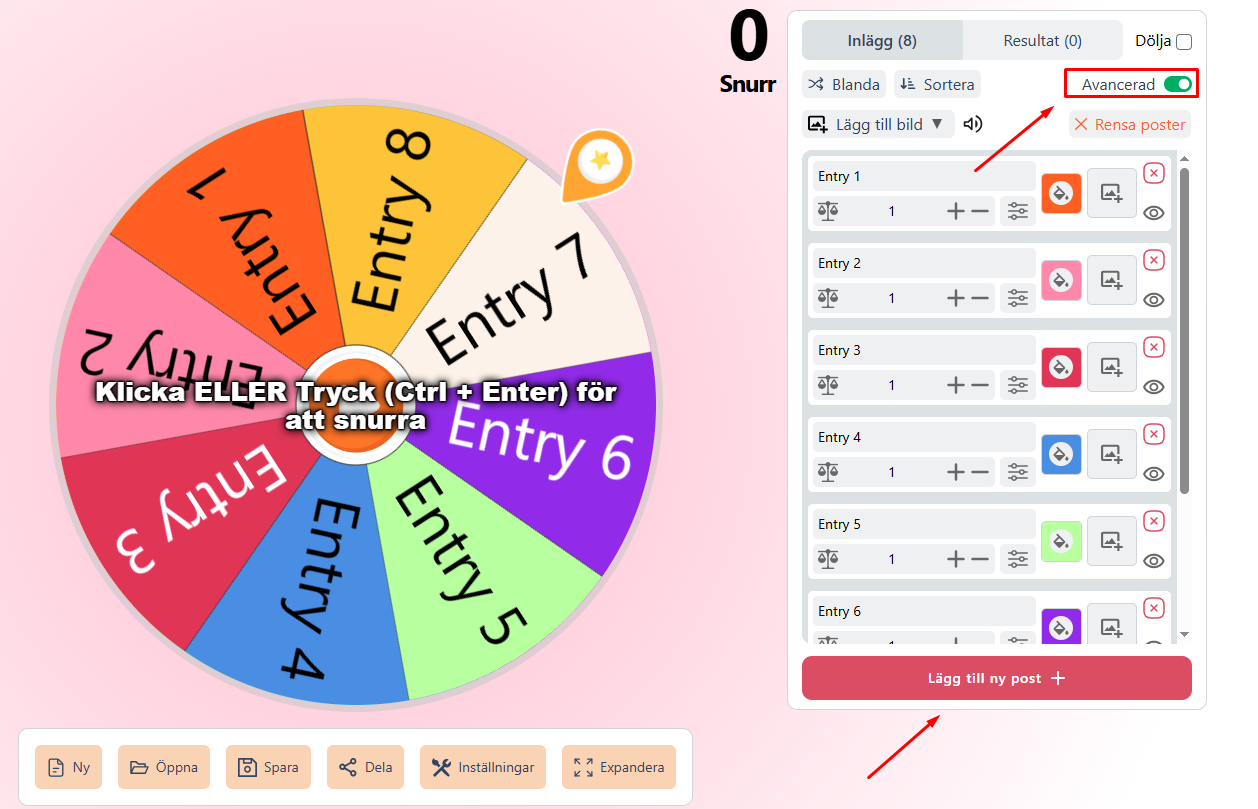 Add entries in wheelspinnerx